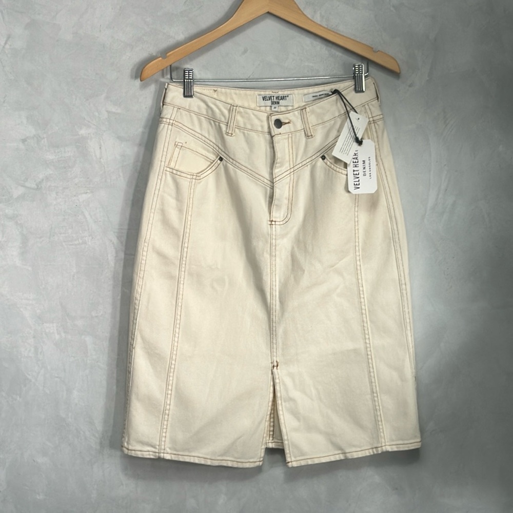Velvet Heart Women's Denim Skirt in Cream Size 27 NEW Cotton Jean Skirt